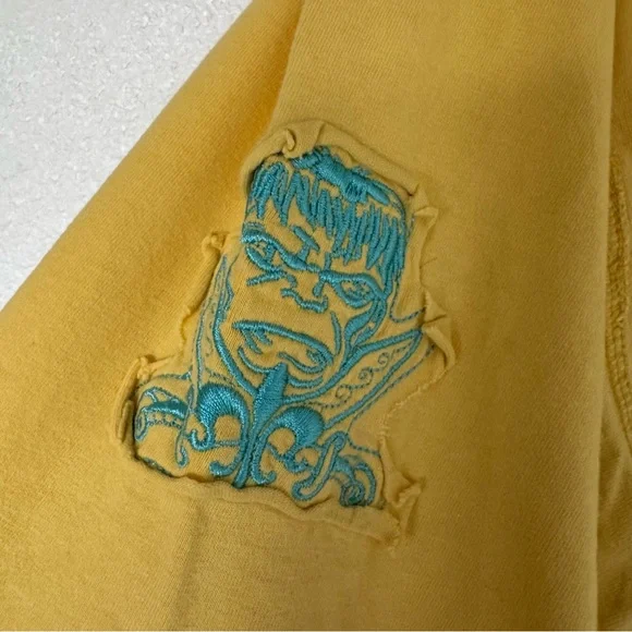 Marvel‎ Hulk Y2K Vintage Ed Hardy Style T-shirt Medium Yellow Americana Tattoo - Picture 5 of 6